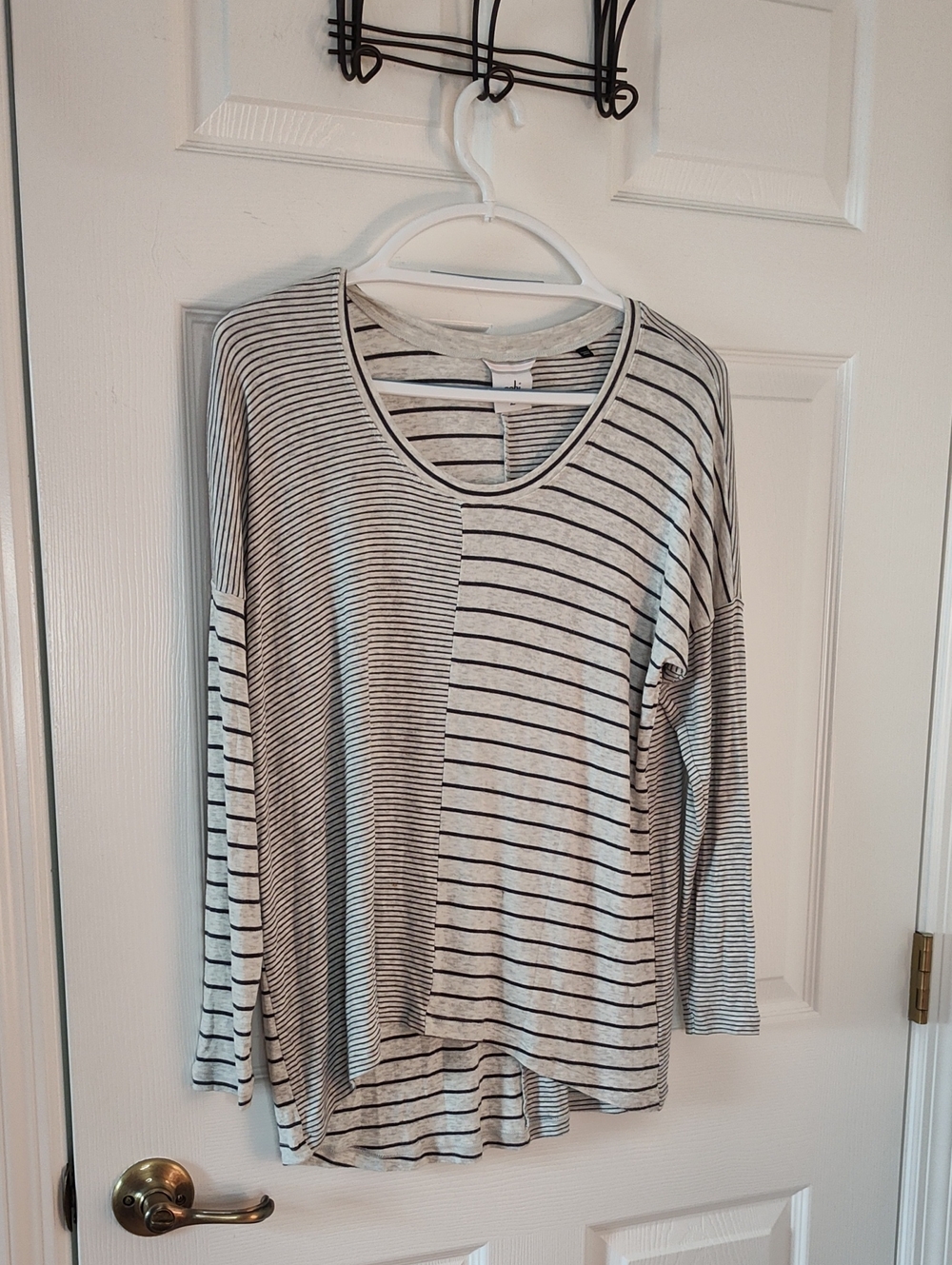 CAbi Black & White Mixed Stripe Scoop Neck Long Sleeve Top